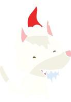 flat color illustration of a hungry wolf wearing santa hat vector