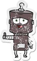 distressed sticker of a cartoon robot vector
