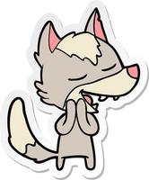 sticker of a cartoon wolf laughing vector