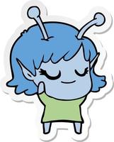 sticker of a smiling alien girl cartoon vector