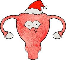 textured cartoon of a uterus wearing santa hat vector