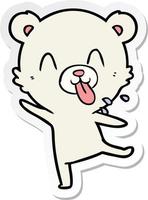 sticker of a rude cartoon polar bear sticking out tongue vector