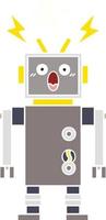 flat color retro cartoon malfunctioning robot vector