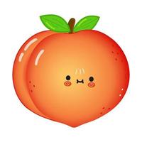 Cute funny peach character. Vector hand drawn cartoon kawaii character illustration icon. Isolated on white background. Peach character concept