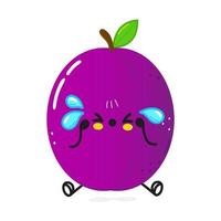 Cute sad plum character. Vector hand drawn cartoon kawaii character illustration icon. Isolated on white background. Sad plum character concept