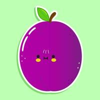 Cute funny plum sticker character. Vector hand drawn cartoon kawaii character illustration icon. Isolated on white background. Plum character concept