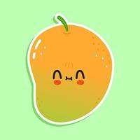 Cute funny mango sticker character. Vector hand drawn cartoon kawaii character illustration icon. Isolated on green background. Mango character concept