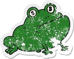 distressed sticker of a quirky hand drawn cartoon frog vector