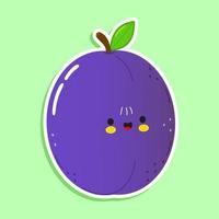 Cute funny plum sticker character. Vector hand drawn cartoon kawaii character illustration icon. Isolated on white background. Plum character concept