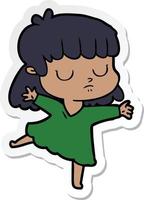 sticker of a cartoon indifferent woman dancing vector