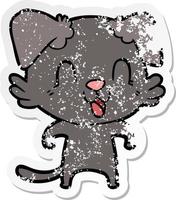 distressed sticker of a laughing cartoon dog vector