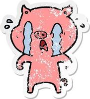 distressed sticker of a crying pig cartoon vector