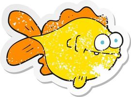 retro distressed sticker of a cartoon fish vector