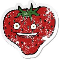 retro distressed sticker of a cartoon strawberry vector