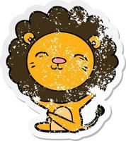 pegatina angustiada de un león de dibujos animados vector