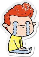 distressed sticker of a cartoon man crying vector