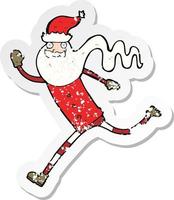 retro distressed sticker of a cartoon running santa vector