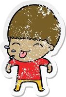 distressed sticker of a funny cartoon boy vector