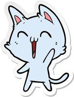 sticker of a happy cartoon cat meowing vector