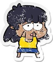 distressed sticker of a cartoon tired woman vector