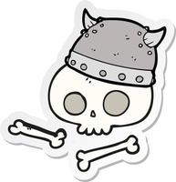 sticker of a cartoon viking helmet on skull vector