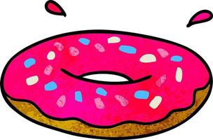 textured cartoon doodle of an iced ring donut vector