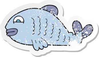 retro distressed sticker of a cartoon fish vector