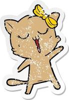 distressed sticker of a cartoon cat vector