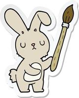 sticker of a cartoon rabbit with paint brush vector