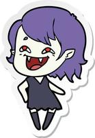 sticker of a cartoon laughing vampire girl vector