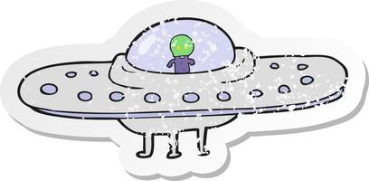 retro distressed sticker of a cartoon flying saucer vector