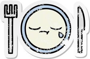 distressed sticker of a cute cartoon dinner plate vector