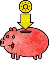 retro grunge texture cartoon piggy bank vector