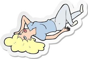 sticker of a cartoon woman lying on floor vector