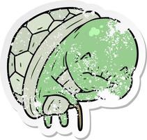 distressed sticker of a cute cartoon old turtle vector