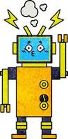 retro grunge texture cartoon malfunctioning robot vector