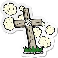 sticker of a cartoon wooden cross grave vector