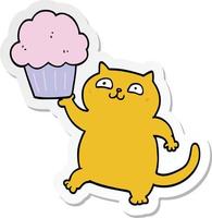 sticker of a cartoon cat with cupcake vector