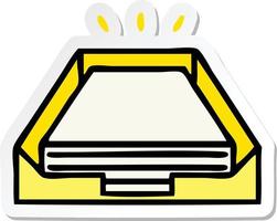 sticker of a cute cartoon paper stack in tray vector