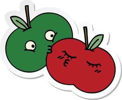 sticker of a cute cartoon juicy apple vector