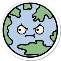 sticker of a cute cartoon planet earth vector