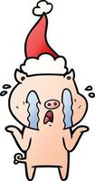 crying pig gradient cartoon of a wearing santa hat vector