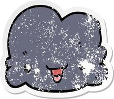 distressed sticker of a cartoon tiny happy cloud vector