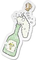 retro distressed sticker of a cartoon champagne popping vector