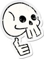 distressed sticker of a quirky hand drawn cartoon skull vector