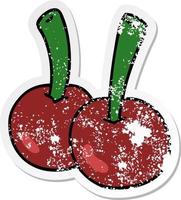 distressed sticker of a quirky hand drawn cartoon cherries vector
