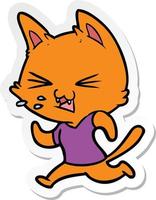 sticker of a cartoon running cat hissing vector