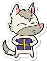 sticker of a cartoon christmas wolf whistling vector