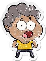 distressed sticker of a cartoon man gasping in surprise vector