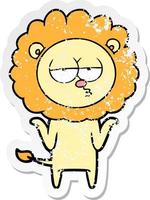 distressed sticker of a cartoon bored lion vector